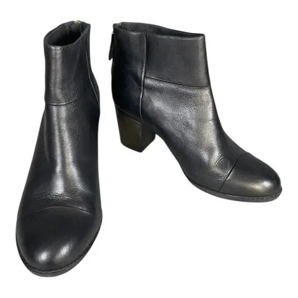 Clarks Women’s Enfield Tess Black Leather Block Heel Ankle Boots Size-8.5Wide - Picture 2 of 9